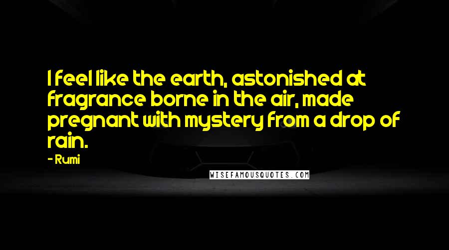 Rumi Quotes: I feel like the earth, astonished at fragrance borne in the air, made pregnant with mystery from a drop of rain.