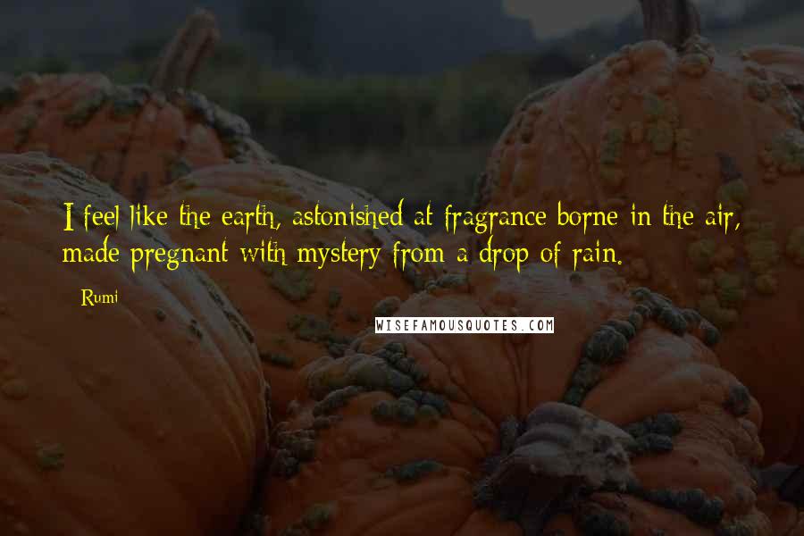 Rumi Quotes: I feel like the earth, astonished at fragrance borne in the air, made pregnant with mystery from a drop of rain.