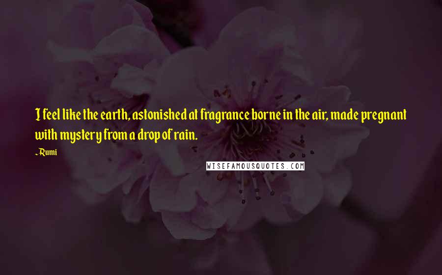 Rumi Quotes: I feel like the earth, astonished at fragrance borne in the air, made pregnant with mystery from a drop of rain.