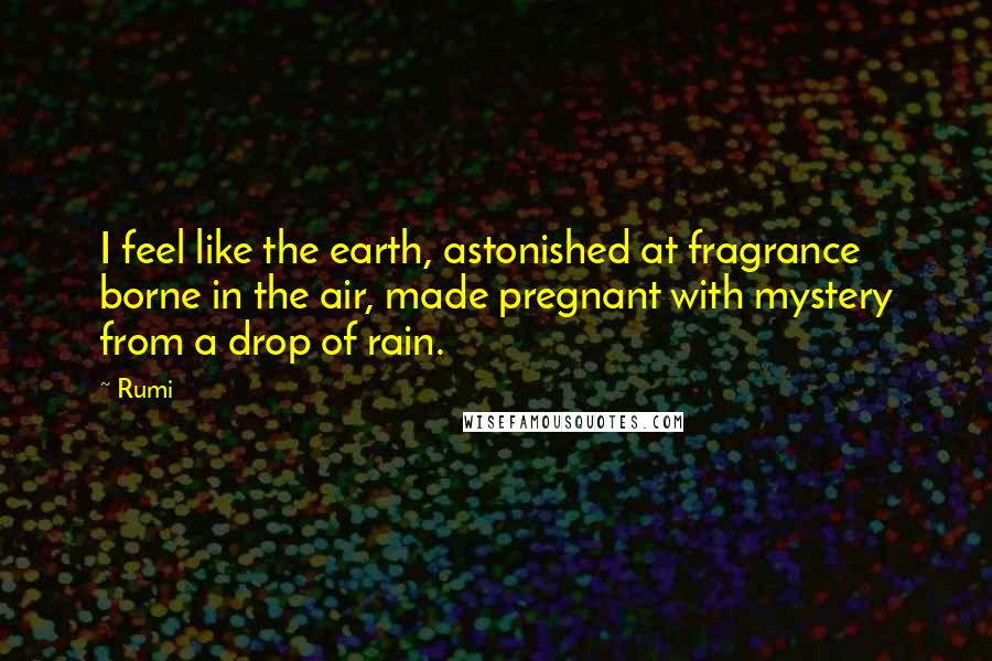 Rumi Quotes: I feel like the earth, astonished at fragrance borne in the air, made pregnant with mystery from a drop of rain.