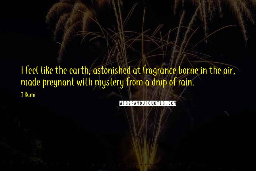 Rumi Quotes: I feel like the earth, astonished at fragrance borne in the air, made pregnant with mystery from a drop of rain.