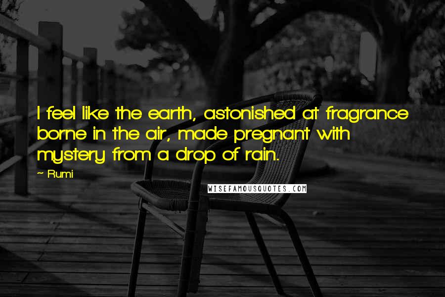 Rumi Quotes: I feel like the earth, astonished at fragrance borne in the air, made pregnant with mystery from a drop of rain.