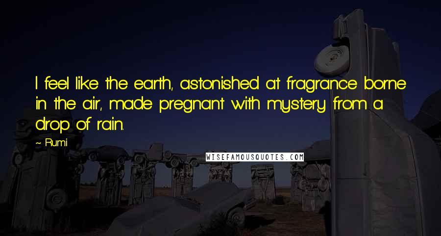 Rumi Quotes: I feel like the earth, astonished at fragrance borne in the air, made pregnant with mystery from a drop of rain.