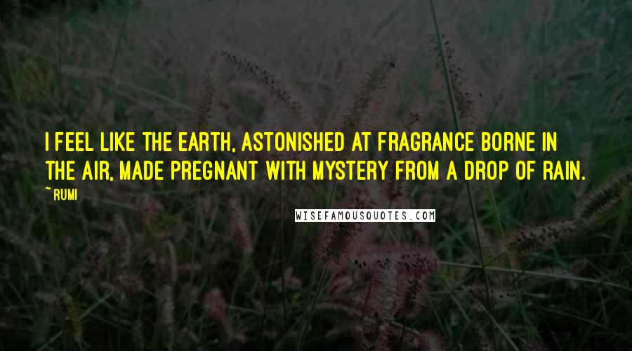 Rumi Quotes: I feel like the earth, astonished at fragrance borne in the air, made pregnant with mystery from a drop of rain.