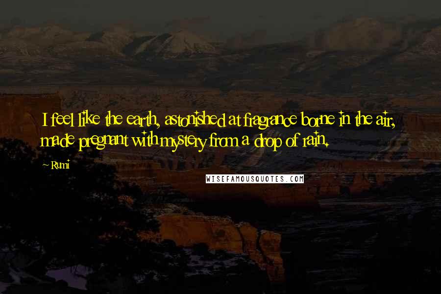 Rumi Quotes: I feel like the earth, astonished at fragrance borne in the air, made pregnant with mystery from a drop of rain.