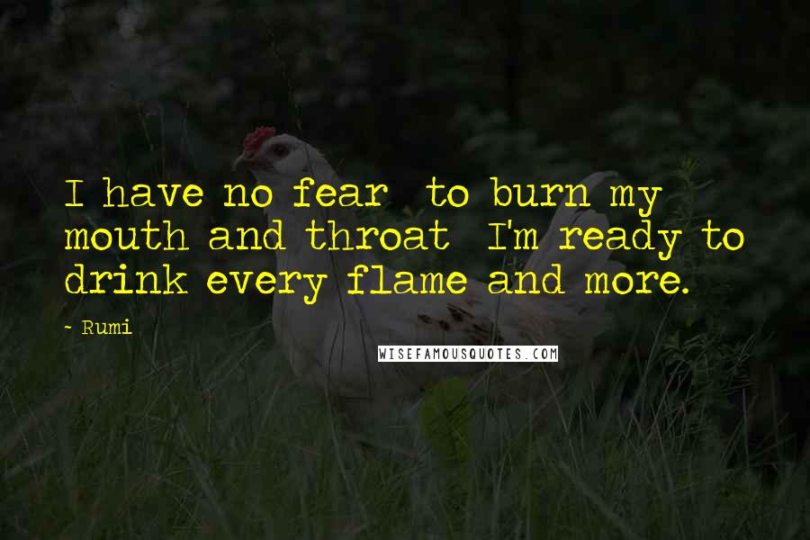 Rumi Quotes: I have no fear  to burn my mouth and throat  I'm ready to drink every flame and more.