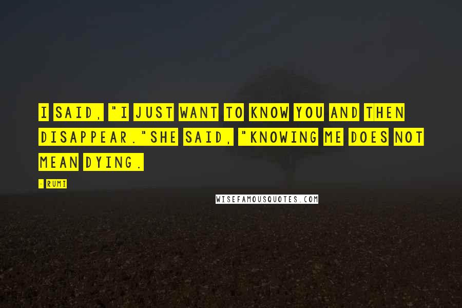 Rumi Quotes: I said, "I just want to know you and then disappear."She said, "Knowing me does not mean dying.