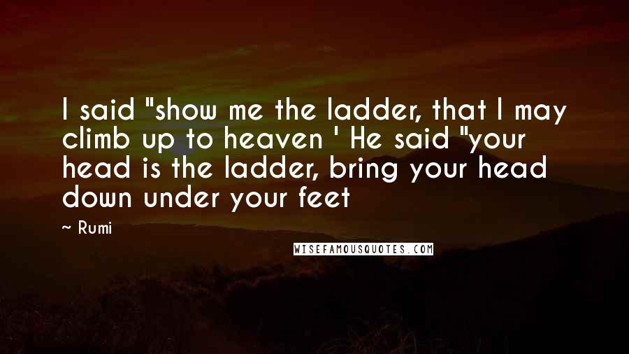 Rumi Quotes: I said "show me the ladder, that I may climb up to heaven ' He said "your head is the ladder, bring your head down under your feet