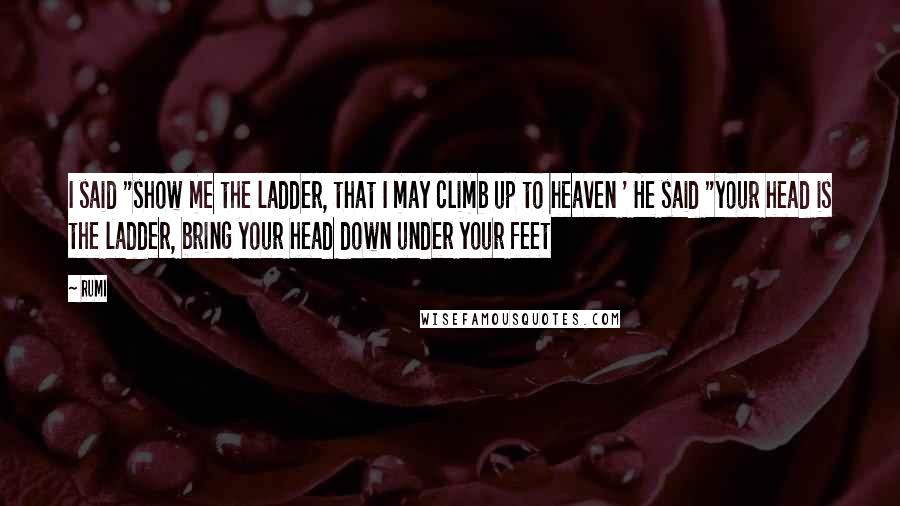 Rumi Quotes: I said "show me the ladder, that I may climb up to heaven ' He said "your head is the ladder, bring your head down under your feet