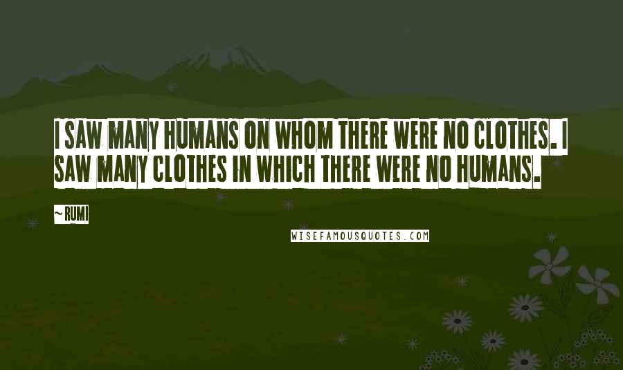 Rumi Quotes: I saw many humans on whom there were no clothes. I saw many clothes in which there were no humans.