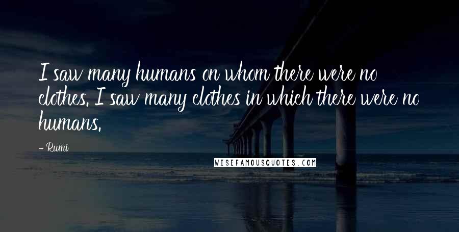 Rumi Quotes: I saw many humans on whom there were no clothes. I saw many clothes in which there were no humans.