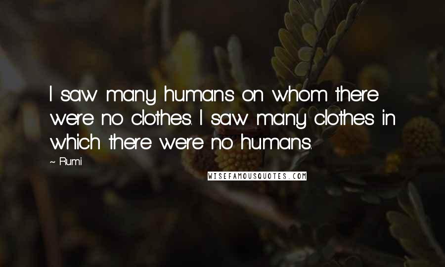 Rumi Quotes: I saw many humans on whom there were no clothes. I saw many clothes in which there were no humans.