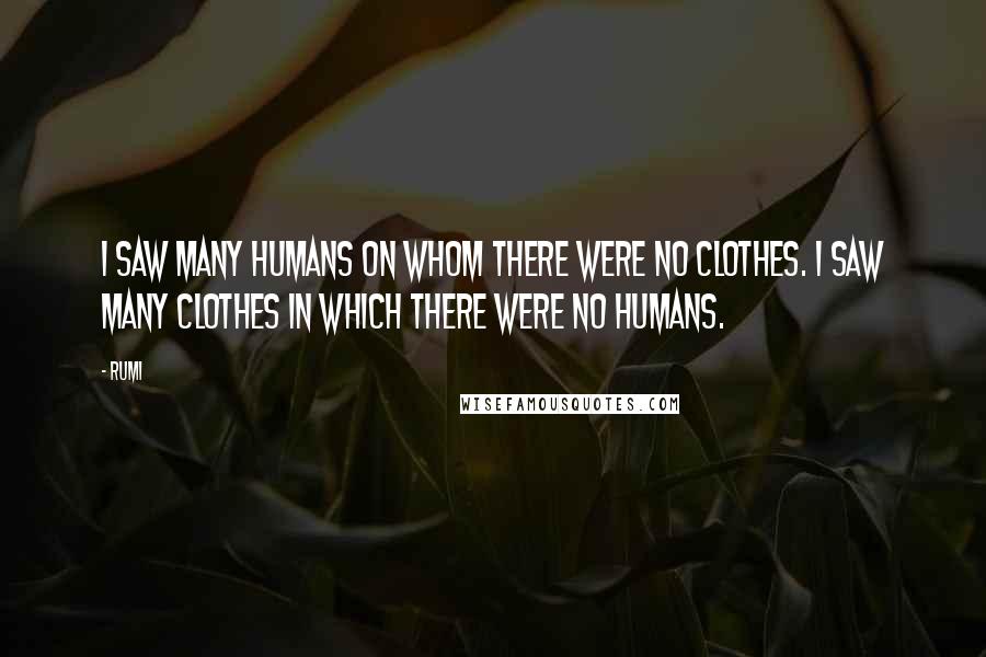 Rumi Quotes: I saw many humans on whom there were no clothes. I saw many clothes in which there were no humans.