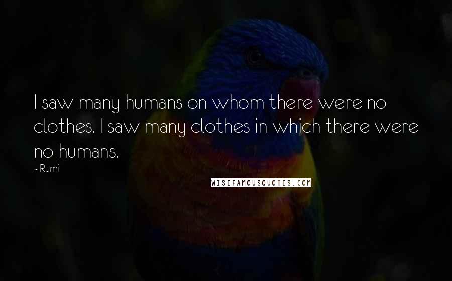 Rumi Quotes: I saw many humans on whom there were no clothes. I saw many clothes in which there were no humans.