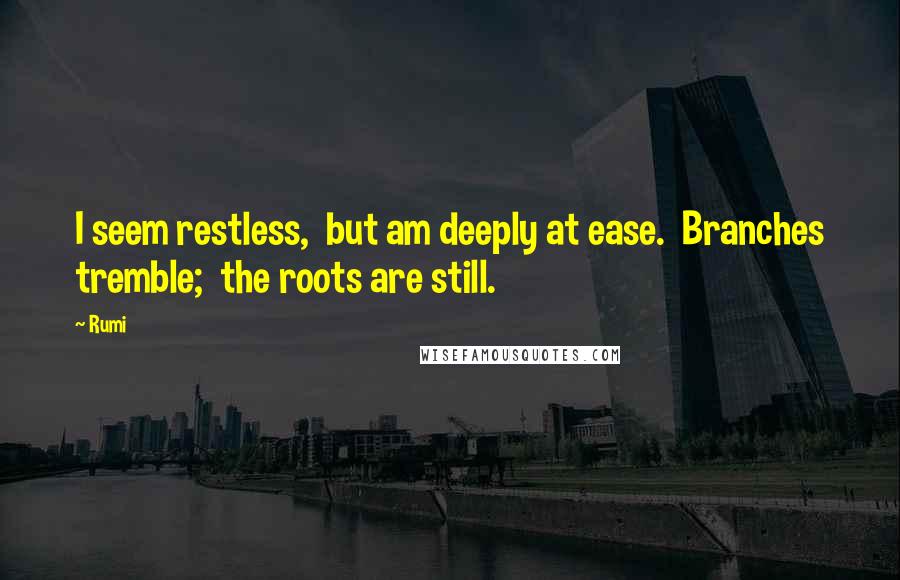 Rumi Quotes: I seem restless,  but am deeply at ease.  Branches tremble;  the roots are still.