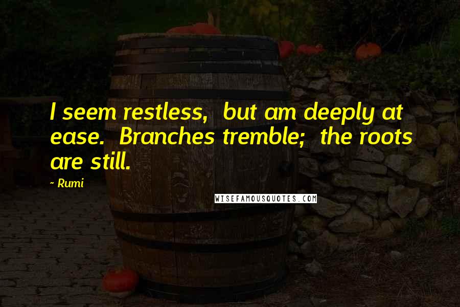 Rumi Quotes: I seem restless,  but am deeply at ease.  Branches tremble;  the roots are still.
