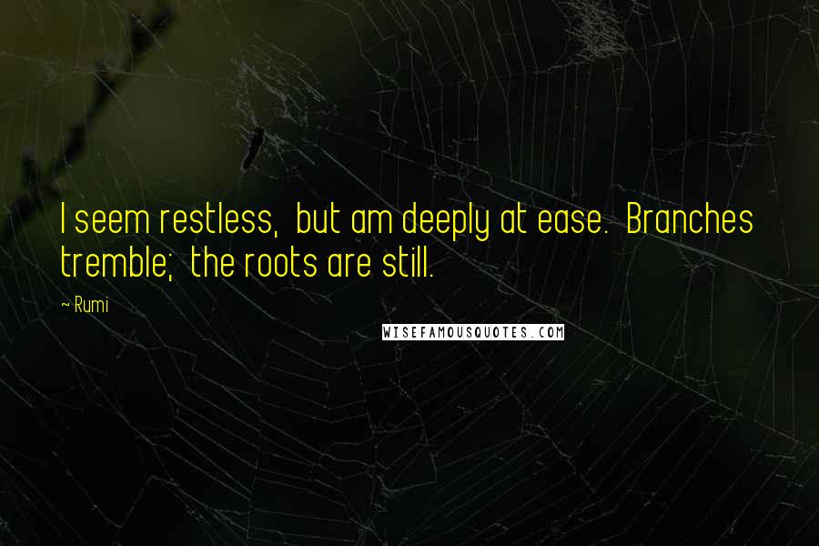 Rumi Quotes: I seem restless,  but am deeply at ease.  Branches tremble;  the roots are still.