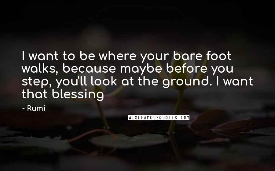 Rumi Quotes: I want to be where your bare foot walks, because maybe before you step, you'll look at the ground. I want that blessing