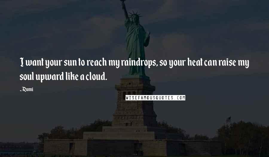 Rumi Quotes: I want your sun to reach my raindrops, so your heat can raise my soul upward like a cloud.