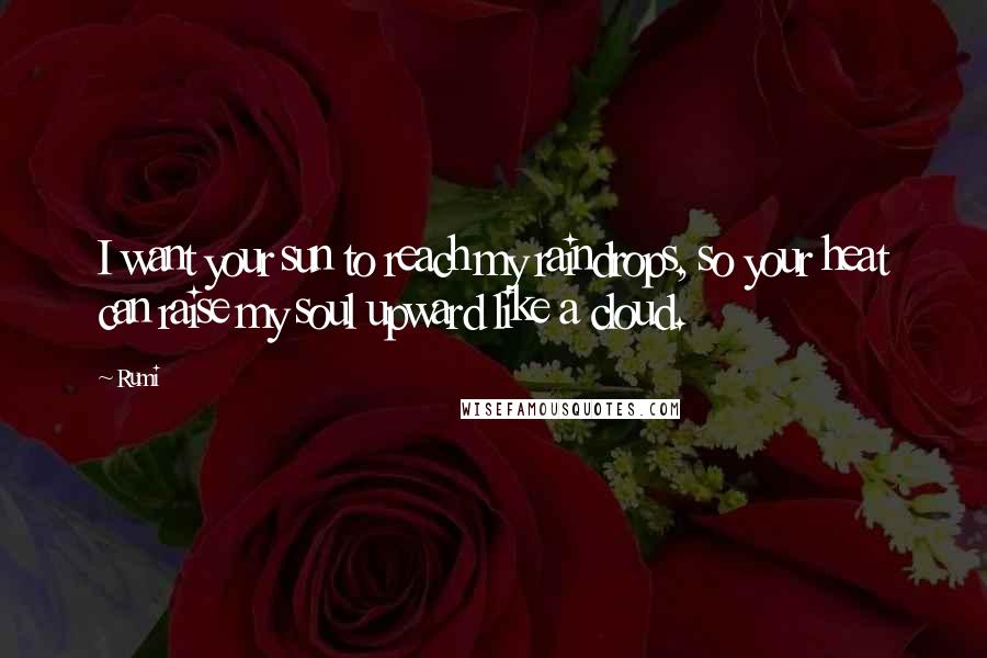 Rumi Quotes: I want your sun to reach my raindrops, so your heat can raise my soul upward like a cloud.