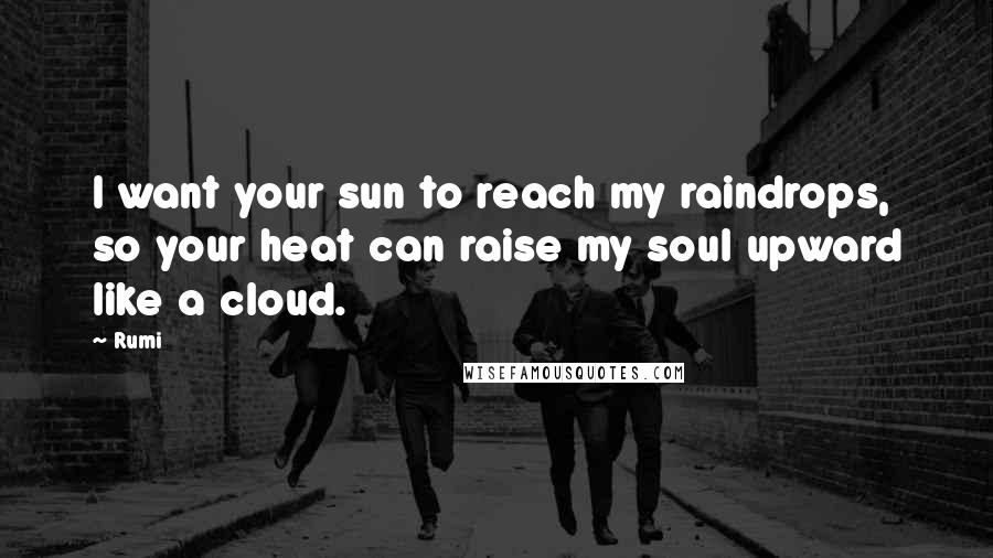 Rumi Quotes: I want your sun to reach my raindrops, so your heat can raise my soul upward like a cloud.