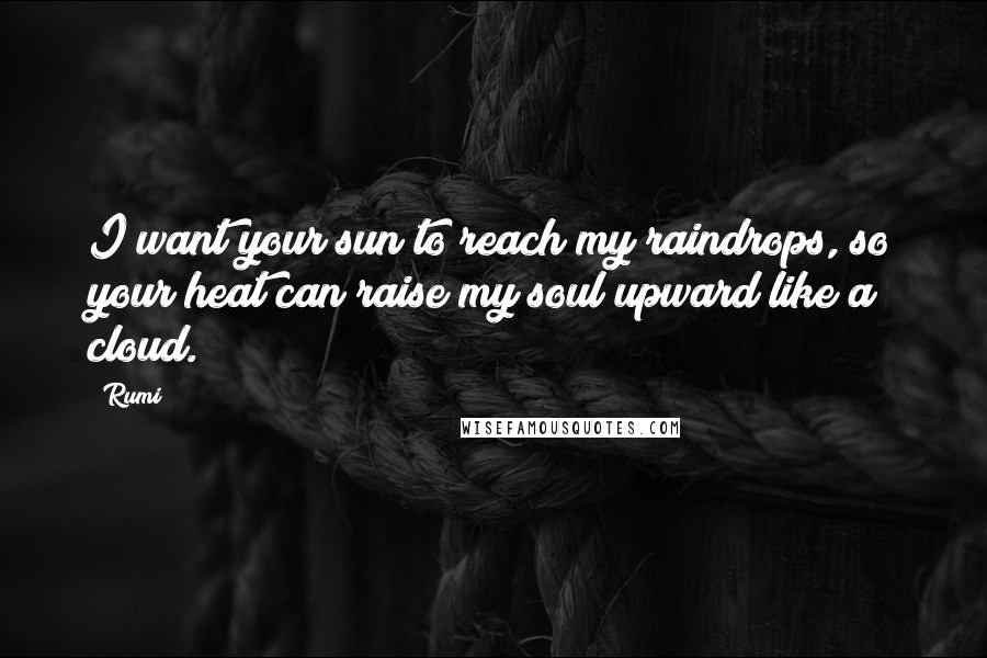 Rumi Quotes: I want your sun to reach my raindrops, so your heat can raise my soul upward like a cloud.