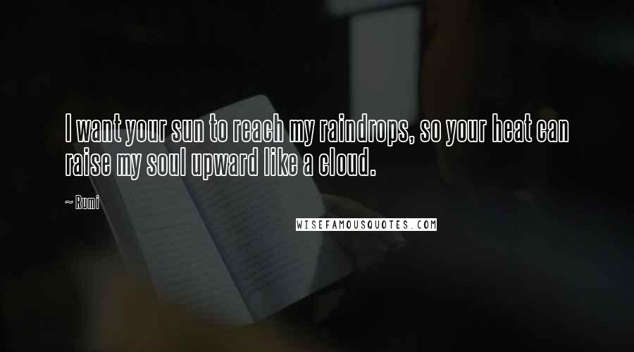 Rumi Quotes: I want your sun to reach my raindrops, so your heat can raise my soul upward like a cloud.
