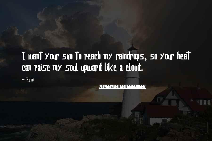 Rumi Quotes: I want your sun to reach my raindrops, so your heat can raise my soul upward like a cloud.