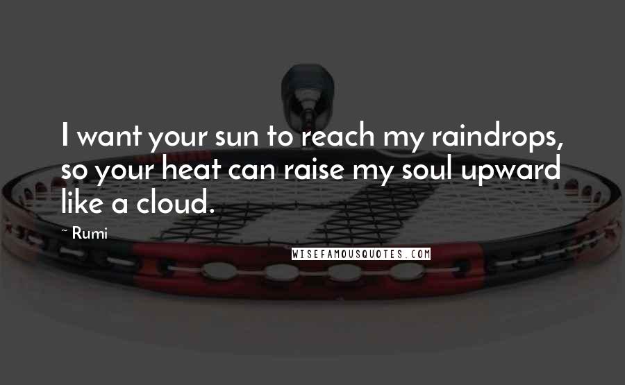 Rumi Quotes: I want your sun to reach my raindrops, so your heat can raise my soul upward like a cloud.