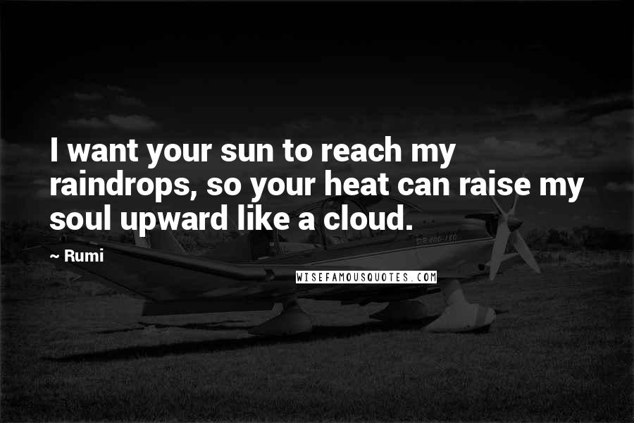Rumi Quotes: I want your sun to reach my raindrops, so your heat can raise my soul upward like a cloud.