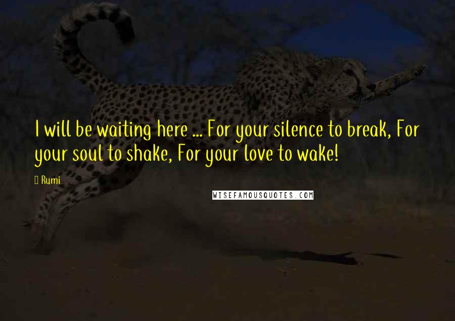 Rumi Quotes: I will be waiting here ... For your silence to break, For your soul to shake, For your love to wake!