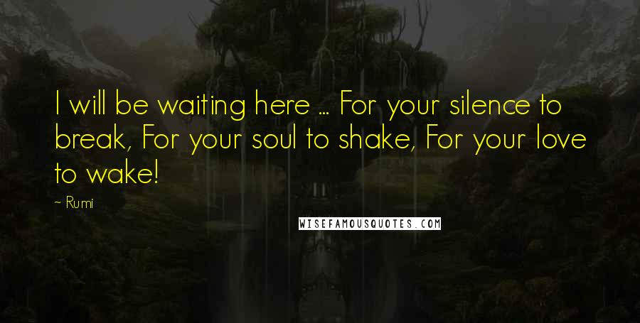 Rumi Quotes: I will be waiting here ... For your silence to break, For your soul to shake, For your love to wake!