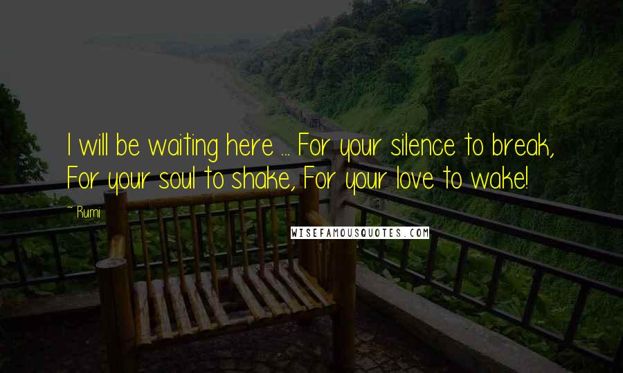 Rumi Quotes: I will be waiting here ... For your silence to break, For your soul to shake, For your love to wake!