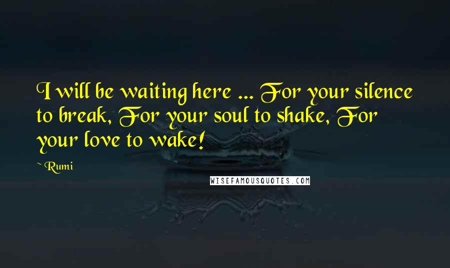 Rumi Quotes: I will be waiting here ... For your silence to break, For your soul to shake, For your love to wake!