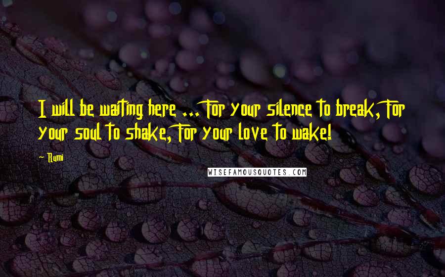 Rumi Quotes: I will be waiting here ... For your silence to break, For your soul to shake, For your love to wake!