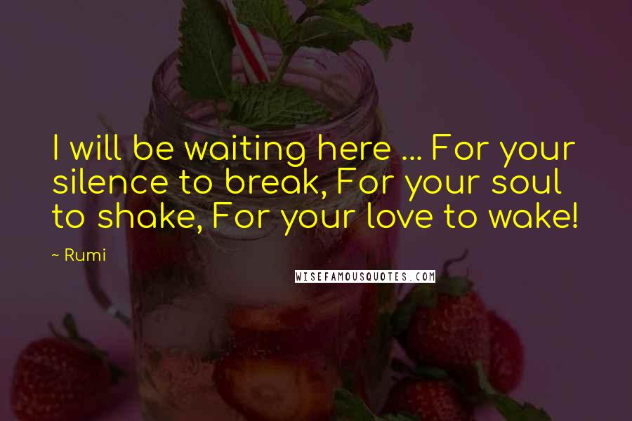 Rumi Quotes: I will be waiting here ... For your silence to break, For your soul to shake, For your love to wake!