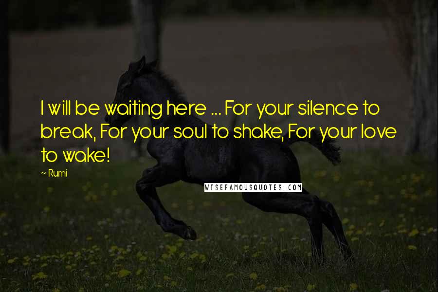 Rumi Quotes: I will be waiting here ... For your silence to break, For your soul to shake, For your love to wake!