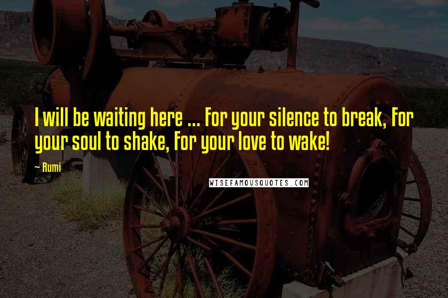 Rumi Quotes: I will be waiting here ... For your silence to break, For your soul to shake, For your love to wake!