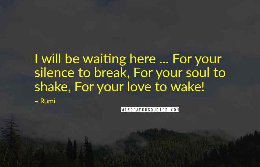 Rumi Quotes: I will be waiting here ... For your silence to break, For your soul to shake, For your love to wake!