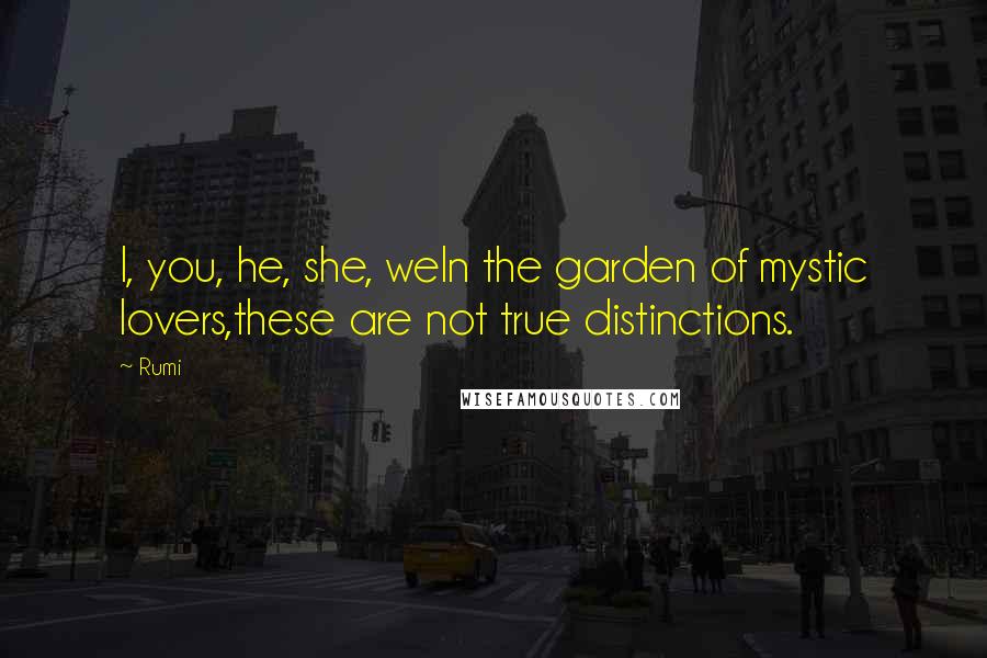 Rumi Quotes: I, you, he, she, weIn the garden of mystic lovers,these are not true distinctions.