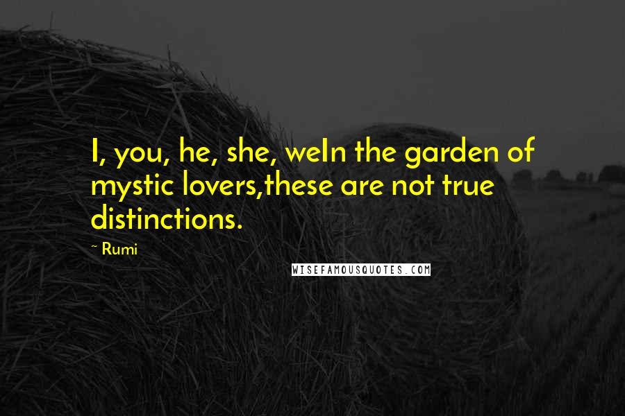 Rumi Quotes: I, you, he, she, weIn the garden of mystic lovers,these are not true distinctions.