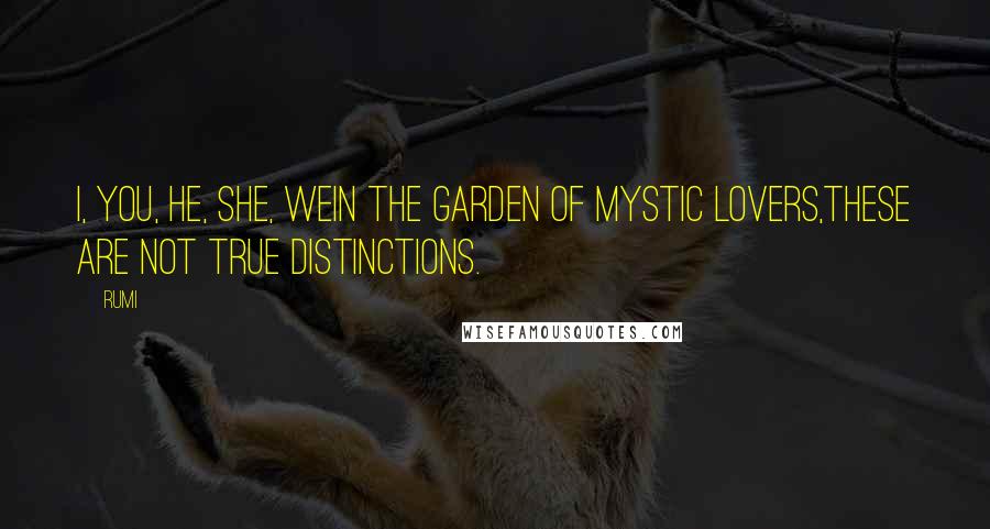 Rumi Quotes: I, you, he, she, weIn the garden of mystic lovers,these are not true distinctions.