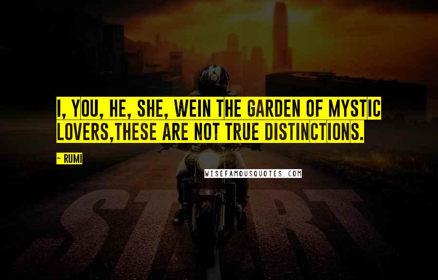 Rumi Quotes: I, you, he, she, weIn the garden of mystic lovers,these are not true distinctions.