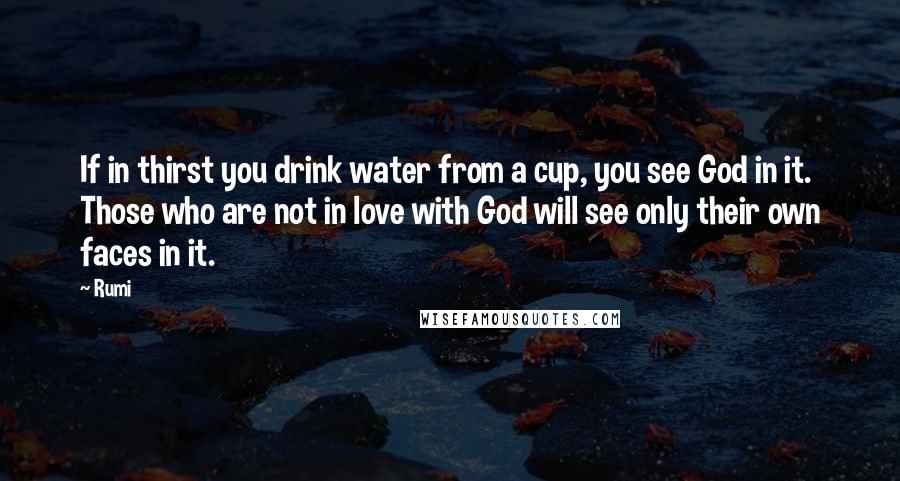 Rumi Quotes: If in thirst you drink water from a cup, you see God in it. Those who are not in love with God will see only their own faces in it.