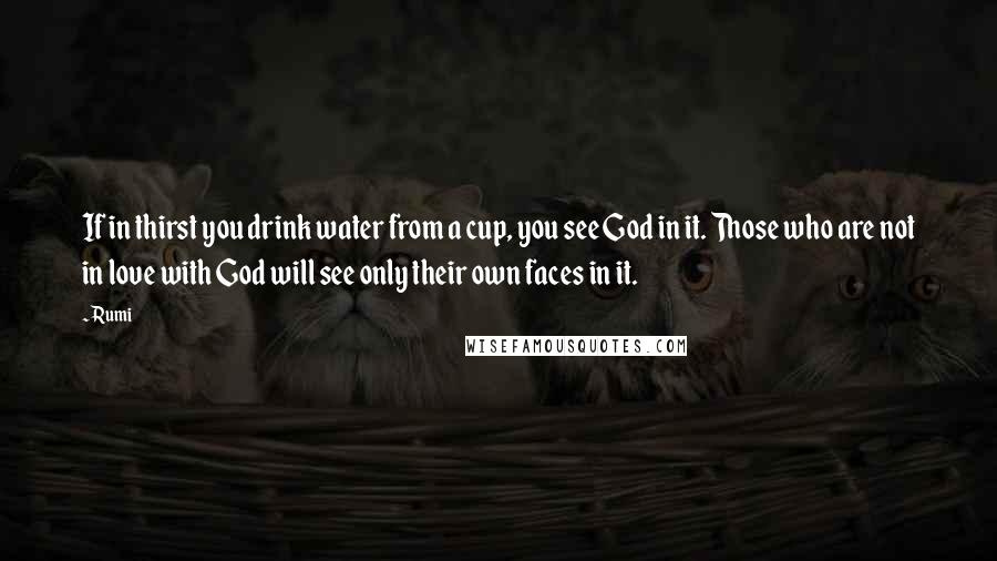 Rumi Quotes: If in thirst you drink water from a cup, you see God in it. Those who are not in love with God will see only their own faces in it.