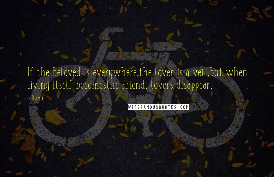 Rumi Quotes: If the beloved is everywhere,the lover is a veil,but when living itself becomesthe Friend, lovers disappear.