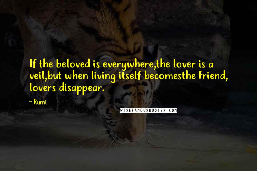 Rumi Quotes: If the beloved is everywhere,the lover is a veil,but when living itself becomesthe Friend, lovers disappear.