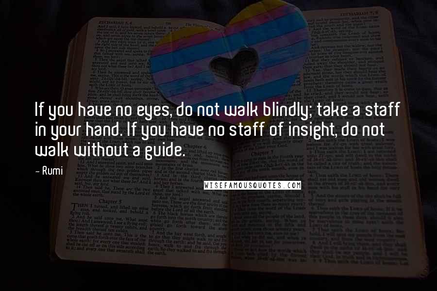 Rumi Quotes: If you have no eyes, do not walk blindly; take a staff in your hand. If you have no staff of insight, do not walk without a guide.