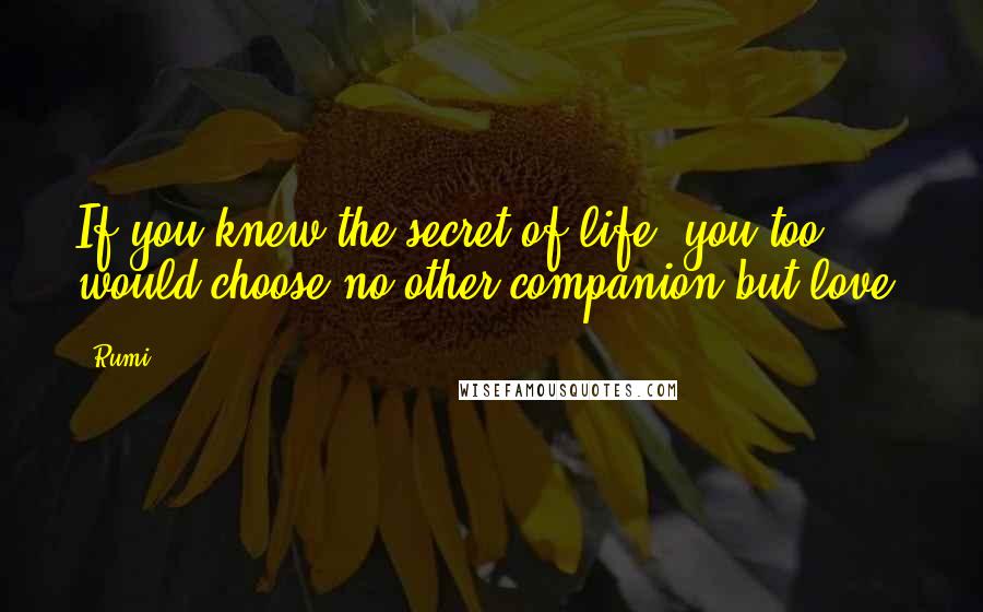 Rumi Quotes: If you knew the secret of life, you too would choose no other companion but love.