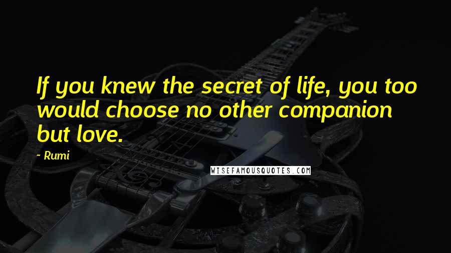 Rumi Quotes: If you knew the secret of life, you too would choose no other companion but love.